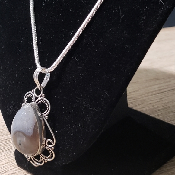 Men's Multi Color Botswana Agate Silver Necklace - Picture 9 of 10